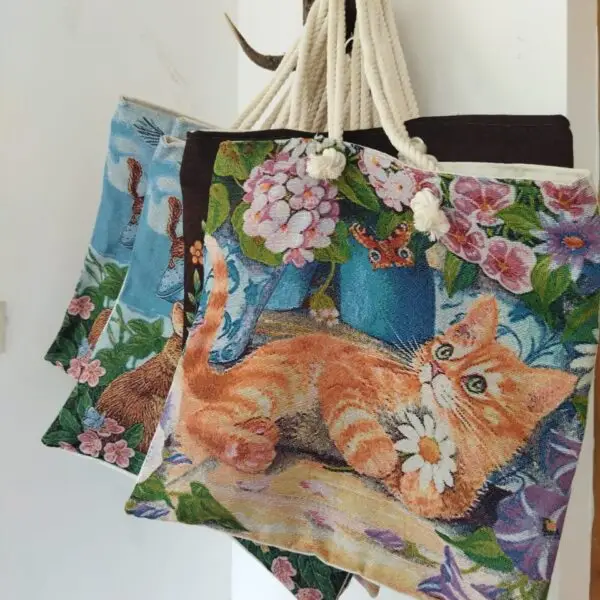 cat tapestry tote